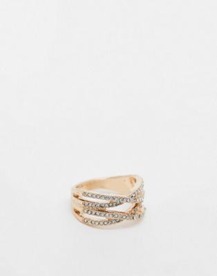 River Island pave diamonte crossover ring in gold