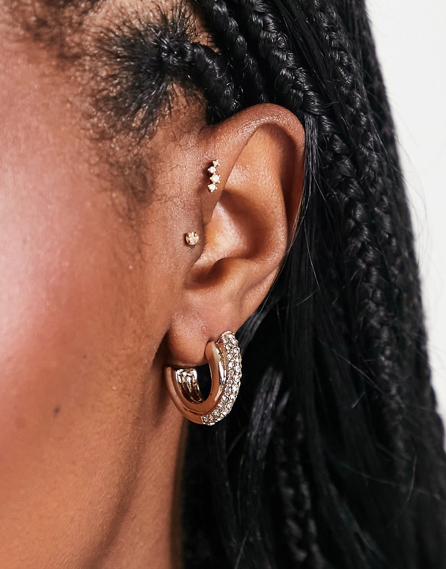 River Island pave rhinestone crossover hoop earrings in gold