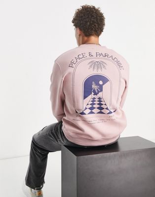 River Island peace paradise crew neck jumper in pink