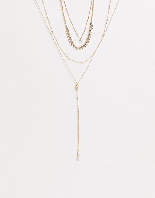 River Island pearl and crystal layered necklace in gold