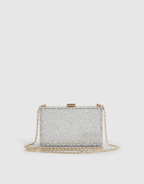 River Island Pearl and diamante hard clutch bag in silver - view 1