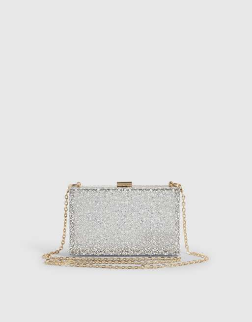 River Island Pearl and diamante hard clutch bag in silver, 3 of 4