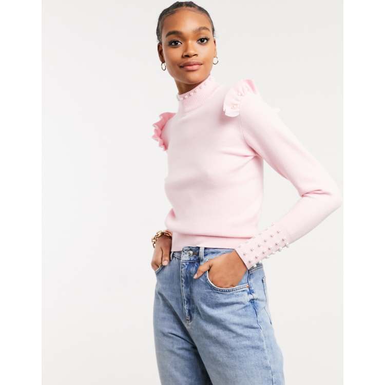 Pink hotsell ruffle sweater