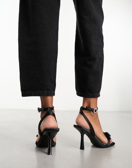 River Island pearl bow sandal in black ASOS