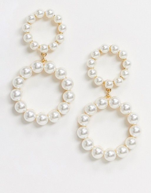 River Island pearl circle earrings in white