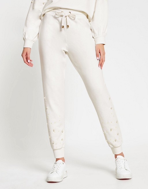 River Island pearl co-ord joggers in white