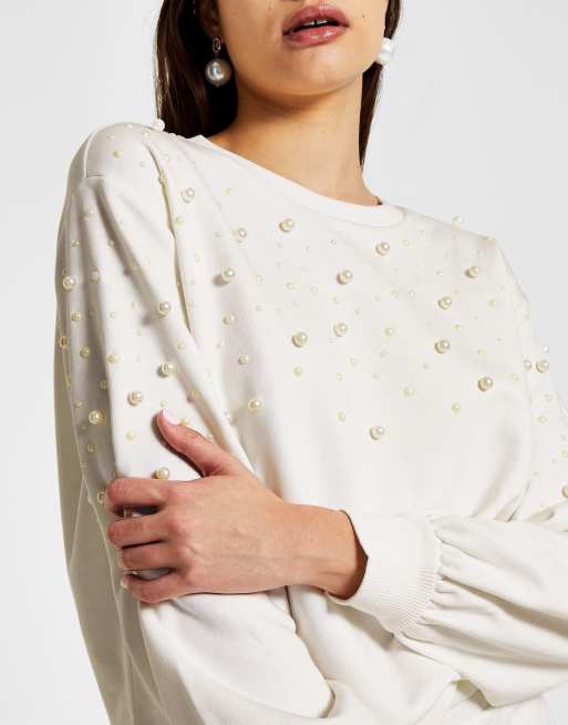 River Island pearl co-ord sweatshirt in white