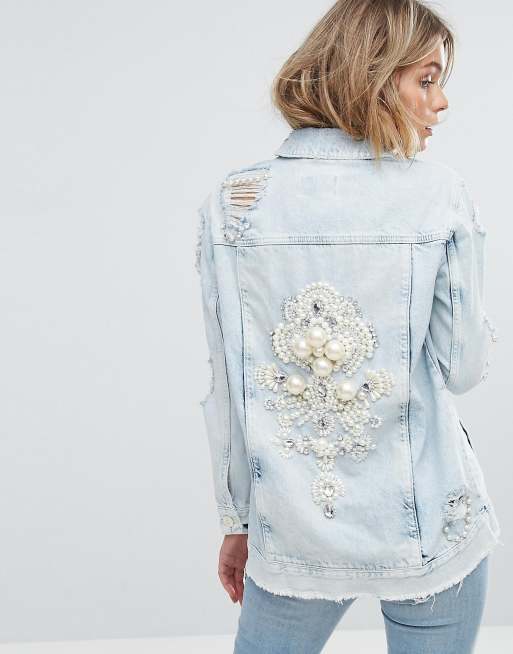 Pearl embellished sale denim jacket