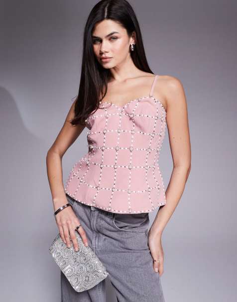 River island pearl embellished top in light pink