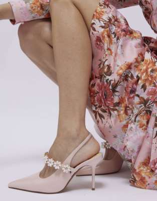  Pearl flower slingback court heels  - light