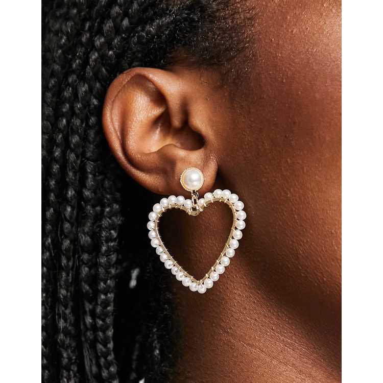 Pearl heart deals drop earrings