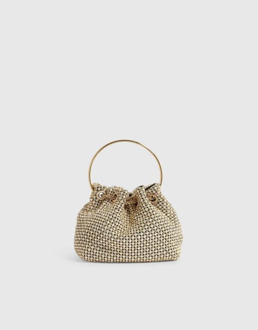 River Island Pearl mesh droplet clutch bag in gold, 4 of 4