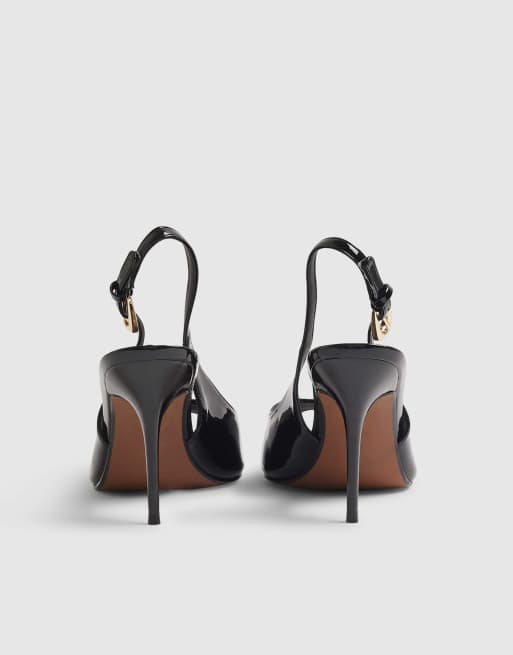River Island Peep toe sling back court heels in black , 4 of 4