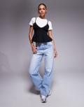 [River Island] River Island peplum cami t-shirt in white-Black XS BLACK