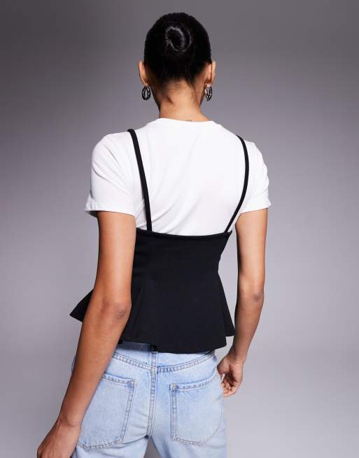 T-shirt River Island Blanc à Effet Péplum Multicolore - Taille S, Neuf Avec étiquettes