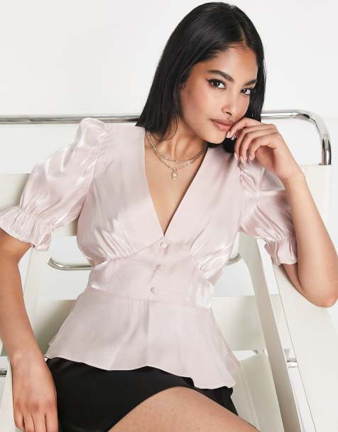 River Island peplum satin top in pink - view 1