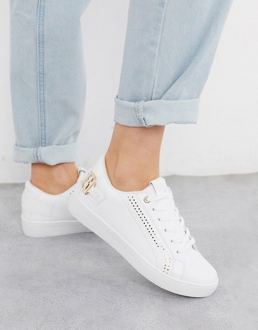 River Island perforated branded trainers in white