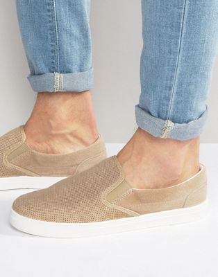 River Island Perforated Suede Slip On Sneakers In Camel | ASOS