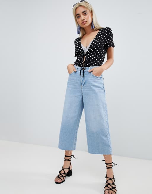 River island wide leg best sale cropped jeans