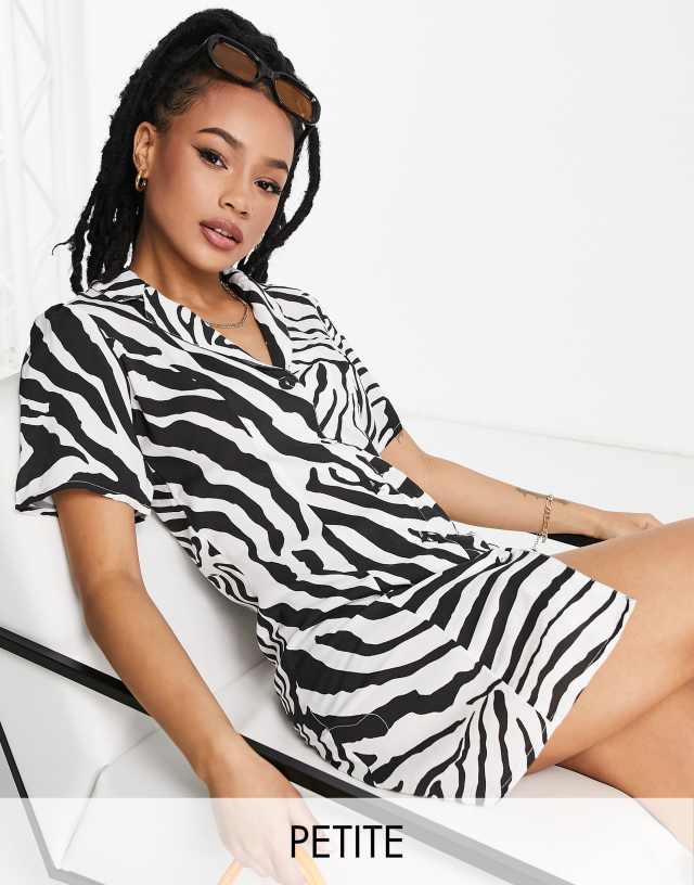 River Island Petite animal mini shirt dress in black