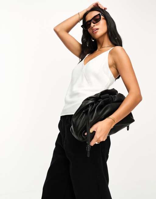 River Island Petite asymmetric satin cami top in white, 3 of 4