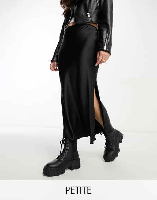 River Island Petite – Asymmetrischer Midirock in Schwarz