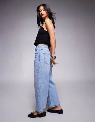 River Island Petite Barrel Jeans In Blue
