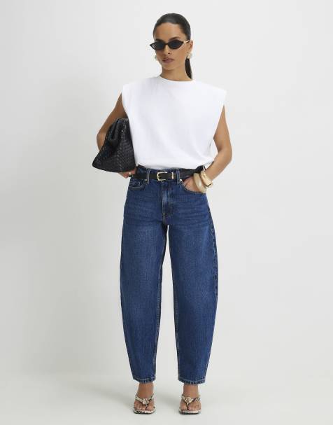 River Island Petite Barrel leg jeans in denim - medium - view 1