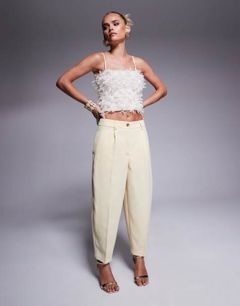 River Island Petite barrel leg pants in light yellow - view 1