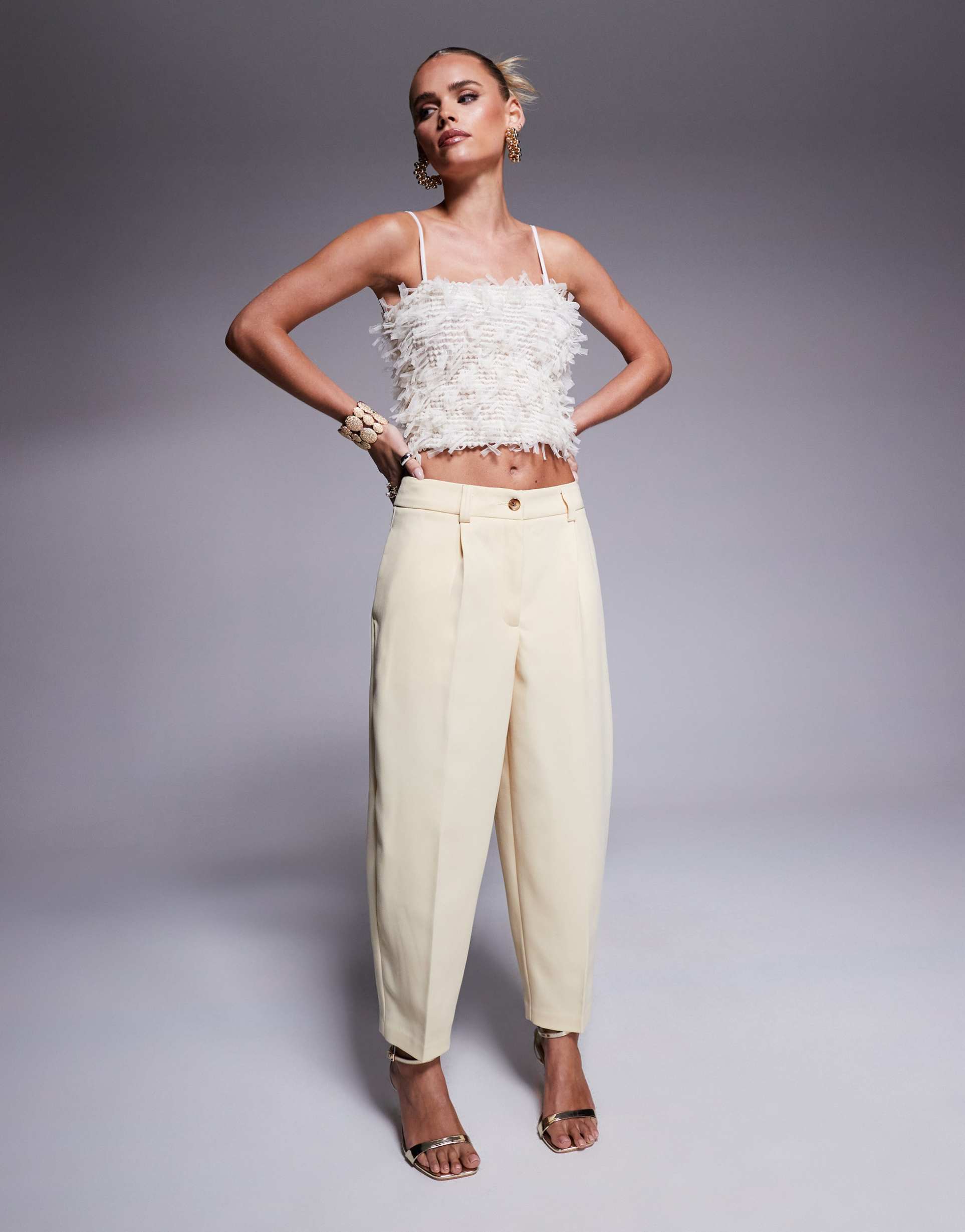 river island petite barrel leg pants in light yellow