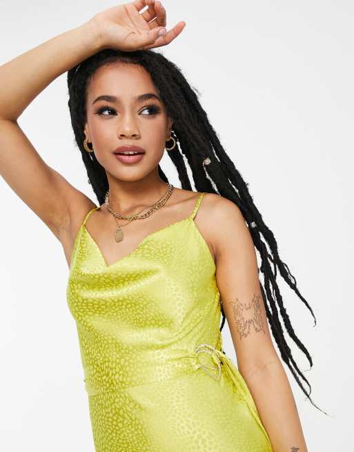 Yellow cowl neck hot sale belted slip dress