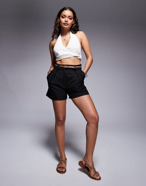 River Island Petite belted tailored short in black - view 1