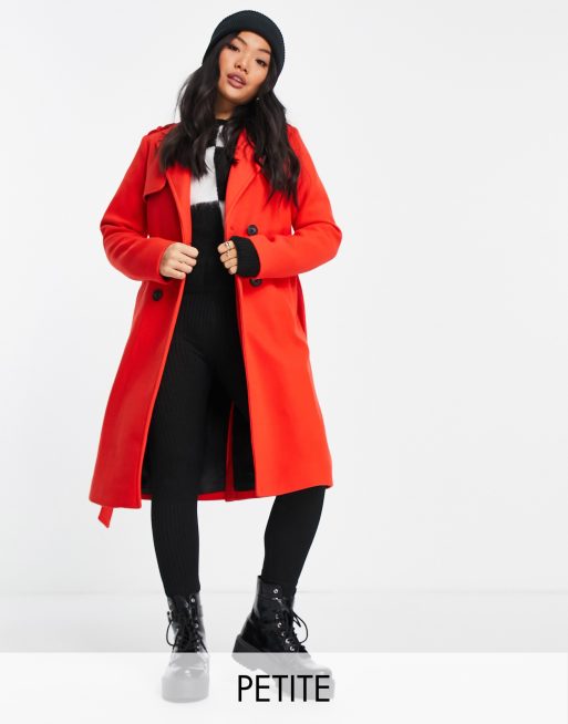 River Island Petite belted trench in red | ASOS