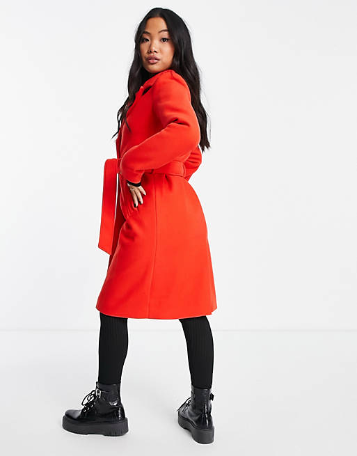 Women River Island Petite belted trench in red 