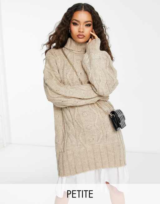 River Island Petite – Beżowa hybrydowa sukienka dzianinowa o warkoczowym splocie