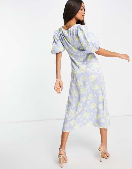 River Island Petite – Blå, blommig midiklänning med knytning framtill , 3 av 4