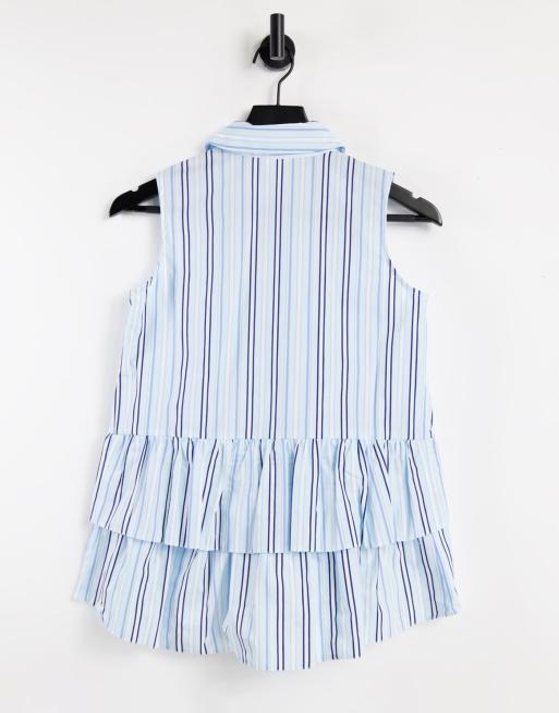 River Island Petite – Blå randig skjorta i ärmlös modell med volangkant, 2 av 4