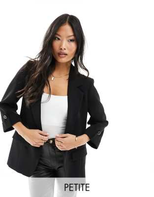 River Island Petite black blazer with turn back sleeve