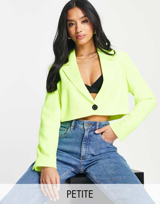 River Island Petite - Blazer corto giallo acceso in coordinato