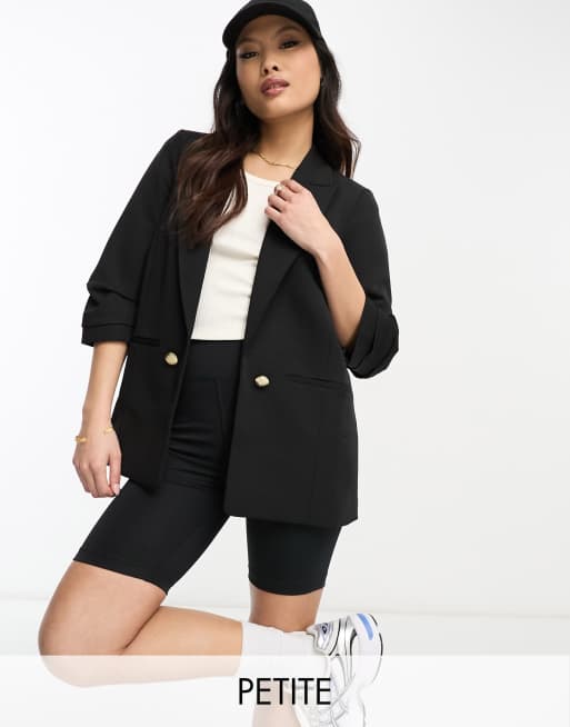 River Island Petite - Blazer met geplooide mouwen in zwart