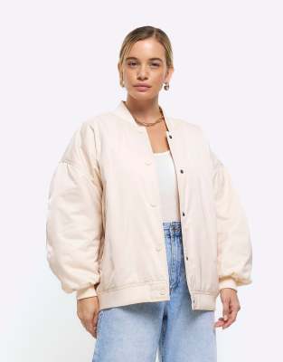 River Island Petite bomber jacket in light stone - ASOS Price Checker