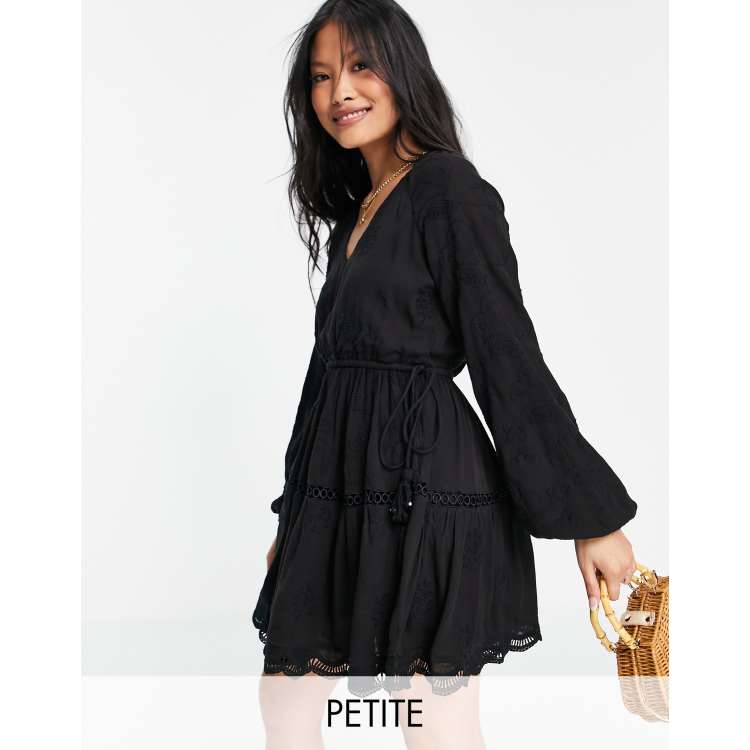 asos design tiered trapeze mini dress in broderie River Island Petite smock black gwbg a flattering V Color:Light Purple Dentelle Trompe Loeil Jersey