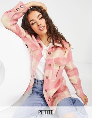 River Island Petite brushed check overshirt in pink - ASOS Price Checker