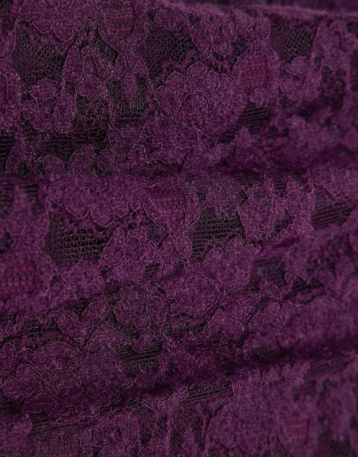 River Island Petite Burgundy lace bardot top in burgundy, 2 of 3
