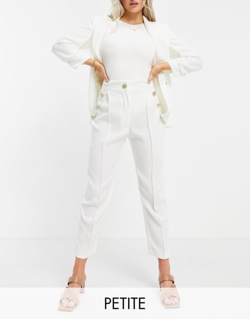 River Island Petite button front tailored peg co-ord pants in white