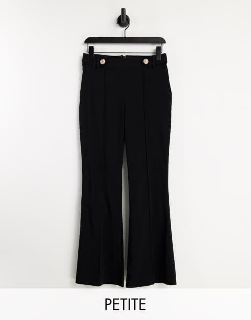 River Island Petite button tab tailored kick flare trousers in black