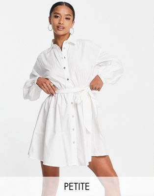 River Island Petite button through shirt mini dress in white - ASOS Price Checker