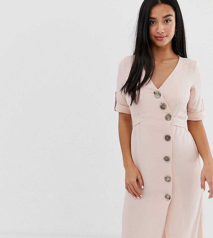 River Island Petite button wrap dress in pale pink