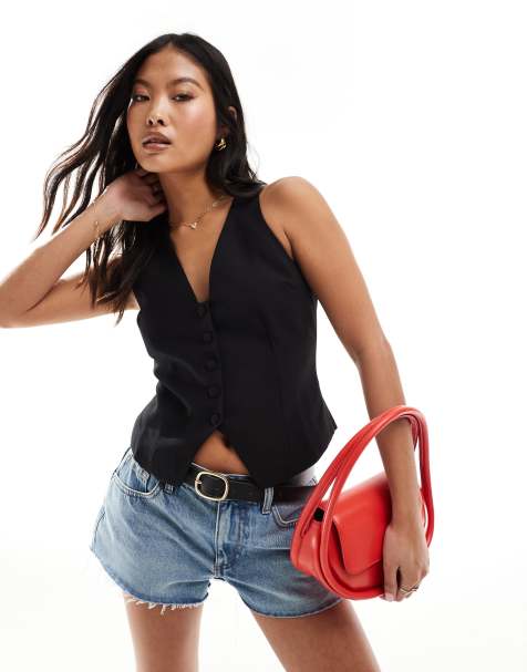 River Island petite buttoned front waistcoat in black - view 1