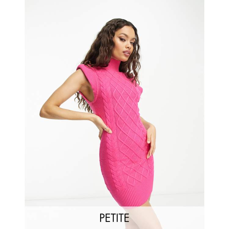 River Island Petite cable knit mini dress in bright pink